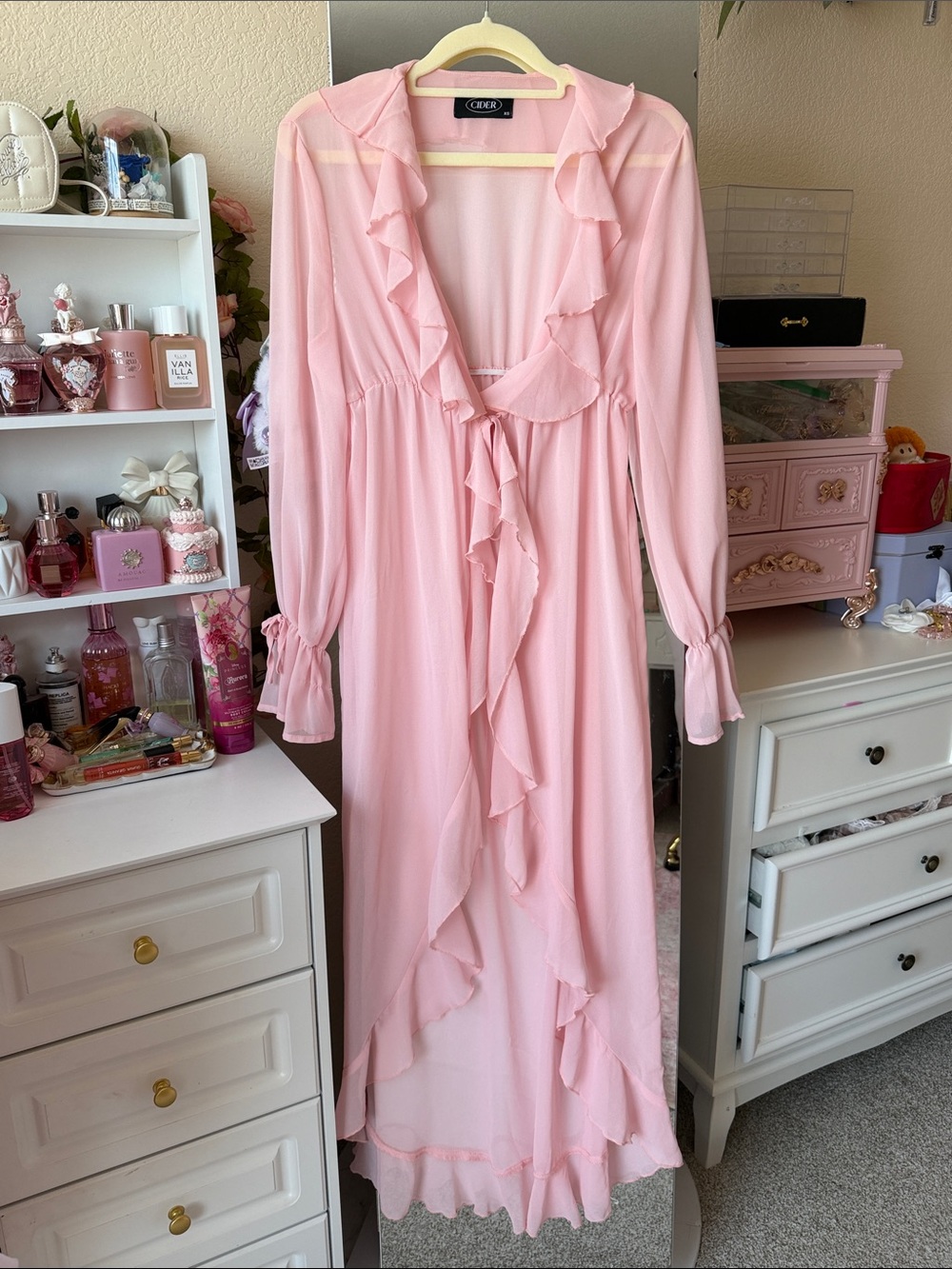Cider Sheer Pink Ruffled Maxi Dress